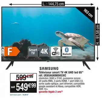 Cora x Carrefour Samsung téléviseur smart tv 4k uhd led 65’’ réf. ue65au6905kxxc offre