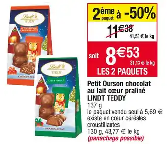 Cora x Carrefour Lindt teddy petit ourson chocolat au lait cœur praliné offre