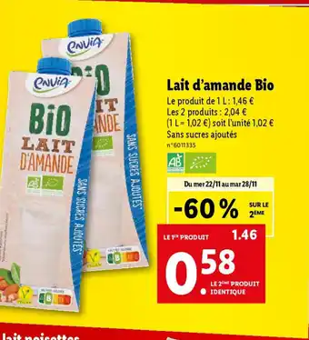Lidl Lait d'amande Bio offre