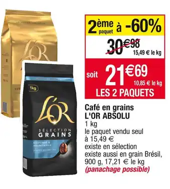 Cora x Carrefour L'or absolu café en grains offre