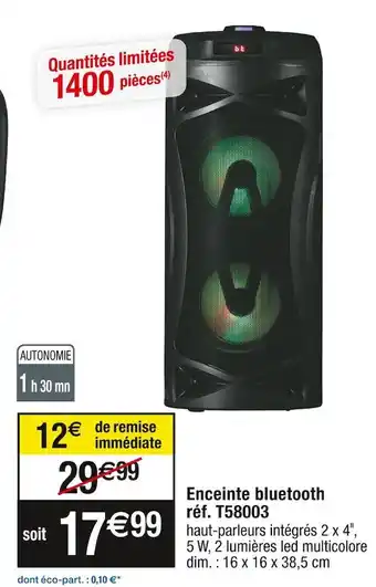 Cora x Carrefour Enceinte bluetooth réf. t58003 offre