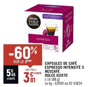 Nescafé dolce gusto capsules de café espresso intensité 5