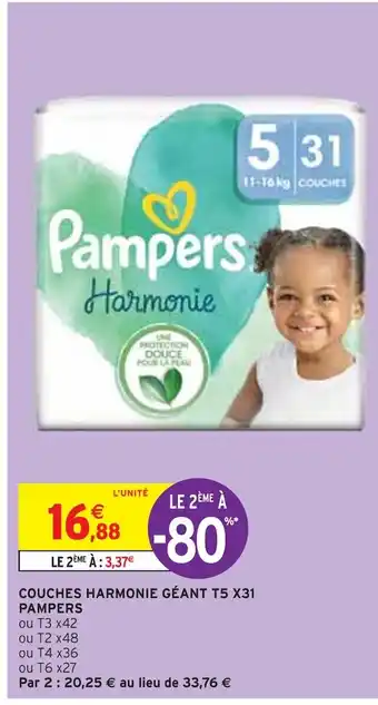 Intermarché Pampers couches harmonie géant t5 x31 offre