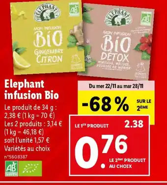 Lidl Elephant infusion Bio offre