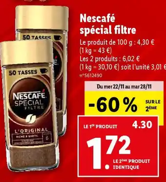 Lidl Nescafé spécial filtre offre