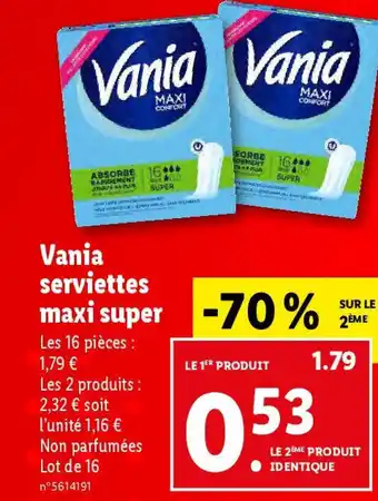 Lidl Vania serviettes maxi super offre