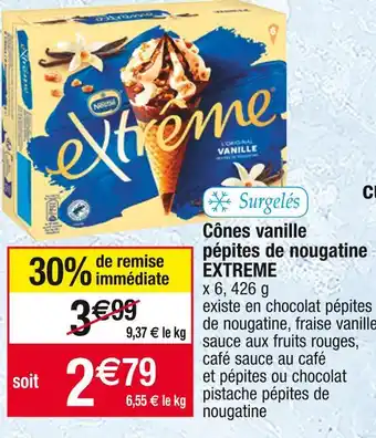 Cora x Carrefour Extreme cônes vanille pépites de nougatine offre
