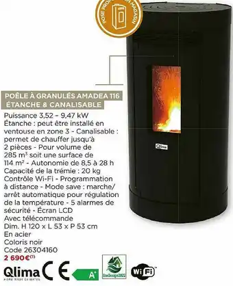 Bricomarché Poêle à Granulés étanche & Canalisable Amadea 116 Qlima offre