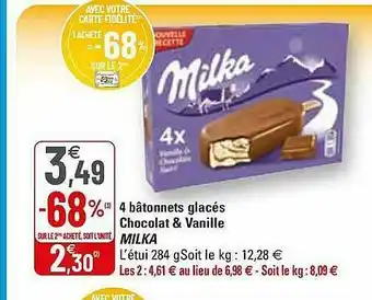 G20 4 Bâtonnets Glacés Chocolat & Vanille Milka offre