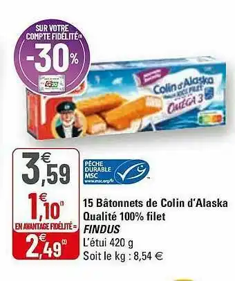 G20 15 Bâtonnets De Colin D'alaska Qualité 100% Filet Findus offre