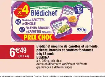 Blédichef mouliné de carottes et semoule, polenta, brocolis et carottes fondantes dès 12 mois BLÉDINA