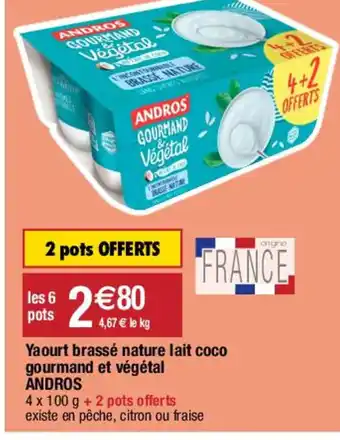 Migros Yaourt brassé nature lait coco gourmand et végétal ANDROS offre