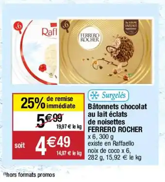 Surgelés Bùtonnets chocolat au lait éclats de noisettes FERRERO ROCHER
