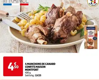 Auchan 4 MANCHONS DE CANARD CONFITS MAISON MONTFORT 400 g offre
