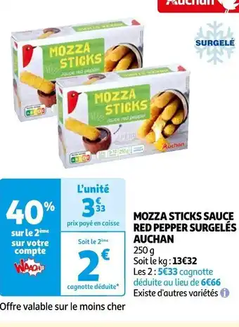 Auchan MOZZA STICKS SAUCE RED PEPPER SURGELÉS AUCHAN offre
