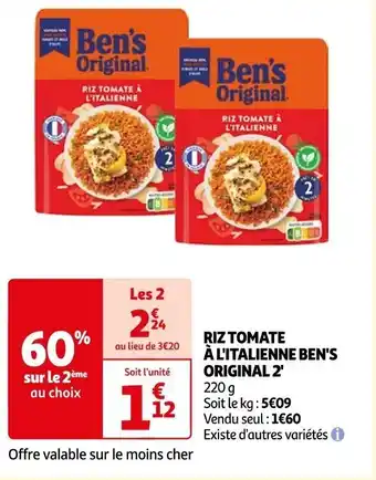 Auchan RIZ TOMATE À L'ITALIENNE BEN'S ORIGINAL offre