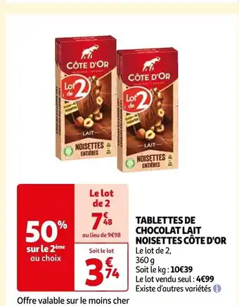 Auchan TABLETTES DE CHOCOLAT LAIT offre