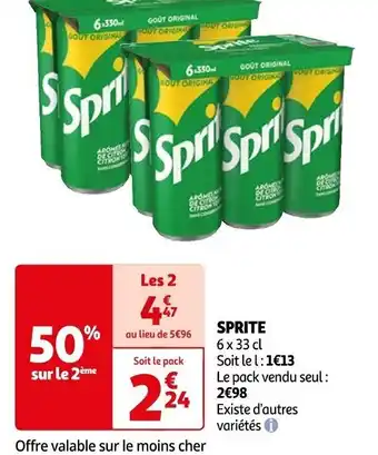 Auchan SPRITE 6 x 33 cl offre