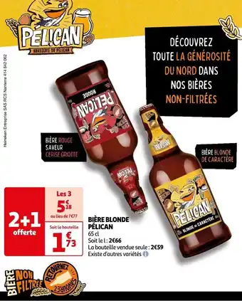 Auchan BIÈRE BLONDE PÉLICAN 65 cl offre