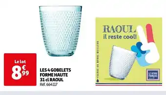 Auchan LES 4 GOBELETS FORME HAUTE 31 cl RAOUL offre