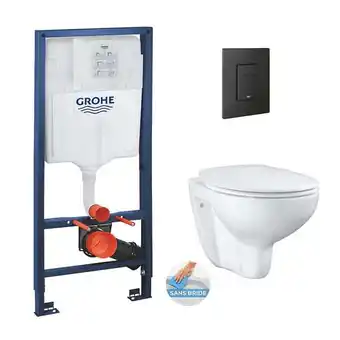 Bricomarché Grohe pack wc rapid sl + wc bau ceramic sans bride + siège abattant softclose + plaque de commande noir mat (rapidsl-bau-kf0) offre