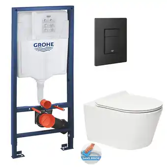 Bricomarché Grohe pack wc bâti-support rapid sl + wc sans bride sat + abattant slim, softclose + plaque de commande noir mat offre