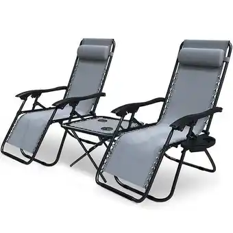 Bricorama Vounot lot de 2 chaise longue inclinable en textilene avec table d'appoint porte gobelet et portable gris offre