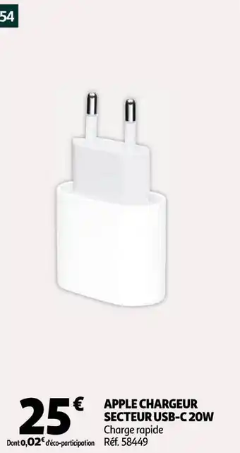 Auchan Apple Chargeur Secteur Usb-c 20 W offre