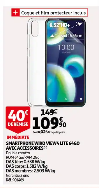 Auchan Smartphone Wiko View4lite 64go Avec Accessoires offre