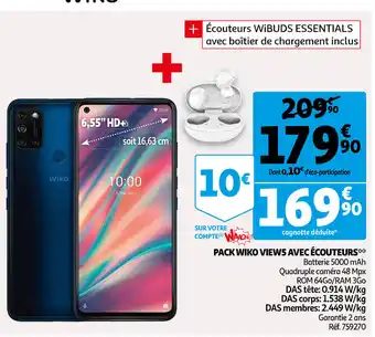 Auchan Pack Wiko Views Avec écouteurs offre