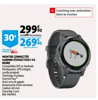 Auchan Montre Connectée Garmin Vivoactive 4s Noire offre