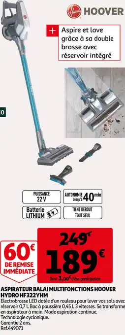 Auchan Aspirateur Balai Multifonctions Hoover Hydro Hf322yhm offre