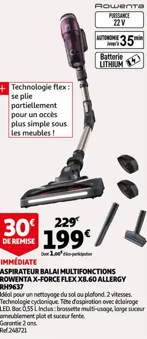 Auchan Aspirateur Balai Multifonctions Rowenta X-force Flex X8.60 Allergy Rh9637 offre