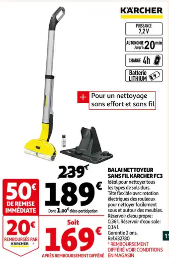 Auchan Balai Nettoyeur Sans Fil Kärcher Fc3 offre