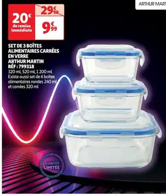 Auchan SET DE 3 BOÎTES ALIMENTAIRES CARRÉES EN VERRE offre