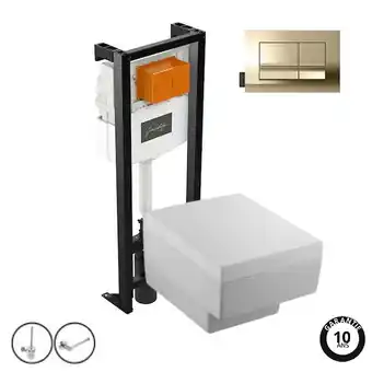 Pack wc suspendu sans bride jacob delafon terrace+ bâti-support + plaque or beige + accessoires