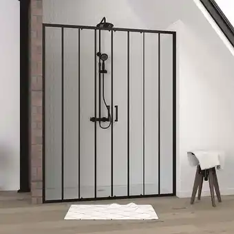 Brico Cash Paroi de douche à double porte coulissante 160x200 cm - verre sérigraphié - profilé noir offre