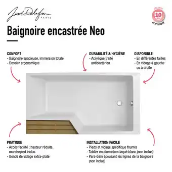 Brico Cash Baignoire bain douche jacob delafon compacte neo + tablier de baignoire 180 x 90 droite offre