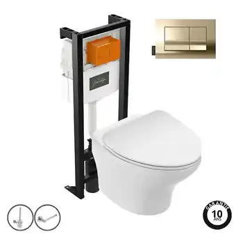 Bricomarché Pack wc suspendu sans bride jacob delafon nouvelle vague+ bâti-support + plaque or beige + accessoires offre