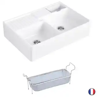 Bricomarché Evier timbre d'office villeroy et boch tradition 89,5 x 63 céramique vidage manuel blanc + panier vaiselle offre