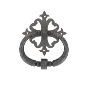Heurtoir de porte fer sur rosace carré ajourée argent antique
