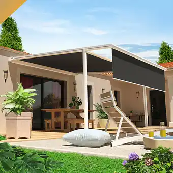 Pergola toile pyrite 4,00x4,00 m motorise secours à télécommande + coffre led + lambrequin (blanc - gris graphite)