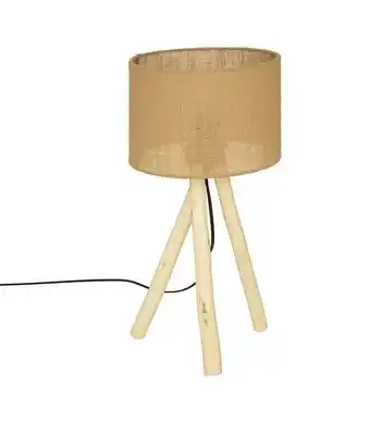 Bricomarché Lampe à poser trépied en bois et abat-jour en coton h 52 cm offre
