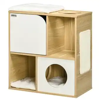 Maison pour chat design - niche chat panier chat - 3 coussins + grattoir sisal inclus - panneaux aspect chêne clair