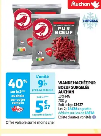 Auchan VIANDE HACHÉE PUR BOEUF SURGELÉE offre
