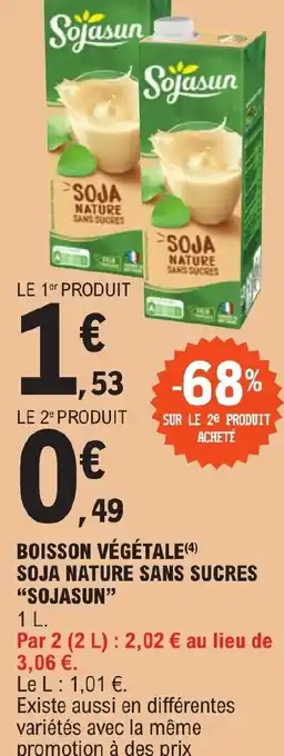 E.Leclerc BOISSON VÉGÉTALE SOJA NATURE SANS SUCRES SOJASUN offre