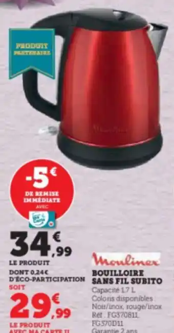 Super U BOUILLOIRE SANS FIL SUBITO offre
