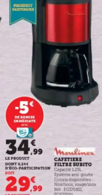 Super U CAFETIERE FILTRE SUBITO offre