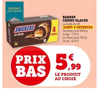 Super U BARRES CREME GLACEE offre