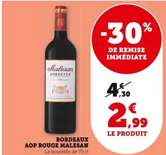 Super U BORDEAUX AOP ROUGE MALESAN La bouteille de 75 cl offre